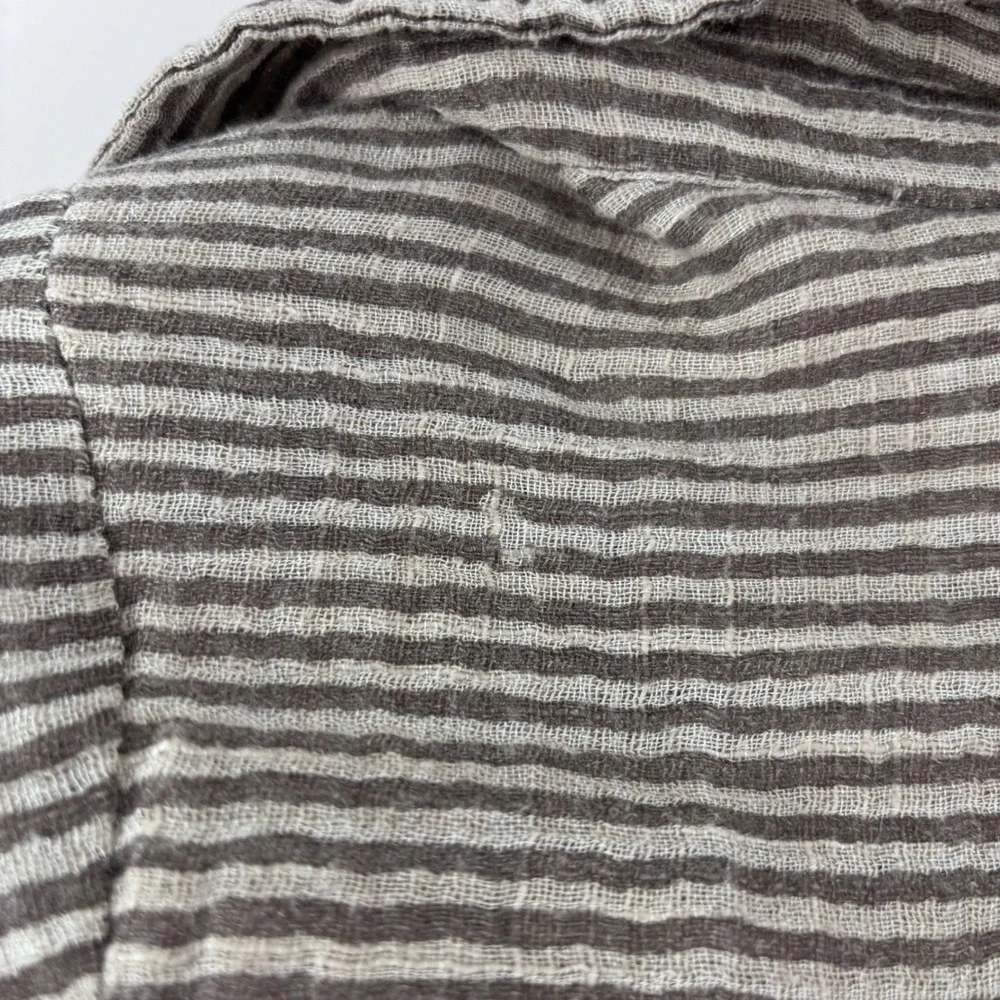 Free People FP One Button Down Shirt Womens XS Brown Striped Tie Waist Boho Top